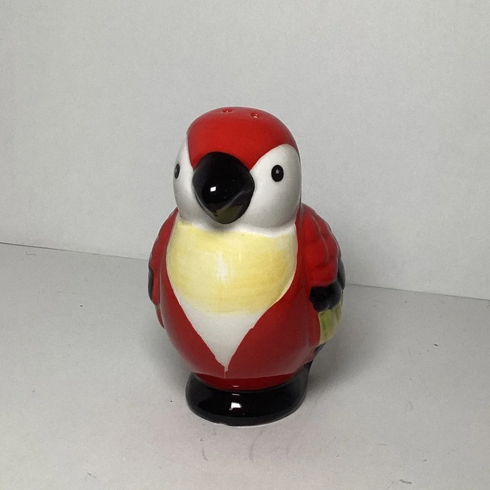 Ceramic Parrot Bird Salt Pepper Shaker Single Red Yellow Tropical Macaw Figurine